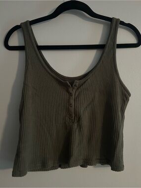 Target Olive Ribbed Henley Tank Top - Women